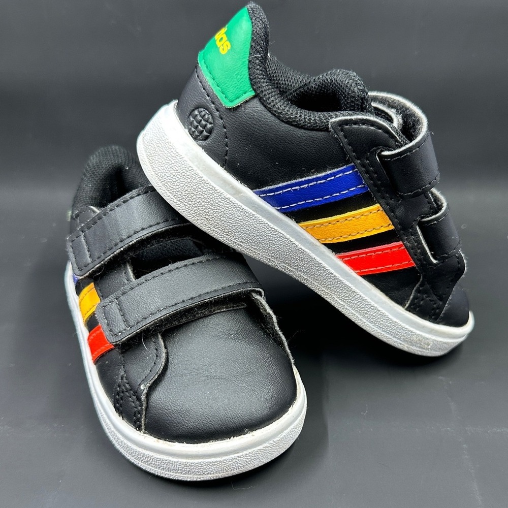 Adidas Grand Court 2.0 CF I Toddler 5K Black Multicolor Stripes HP8918